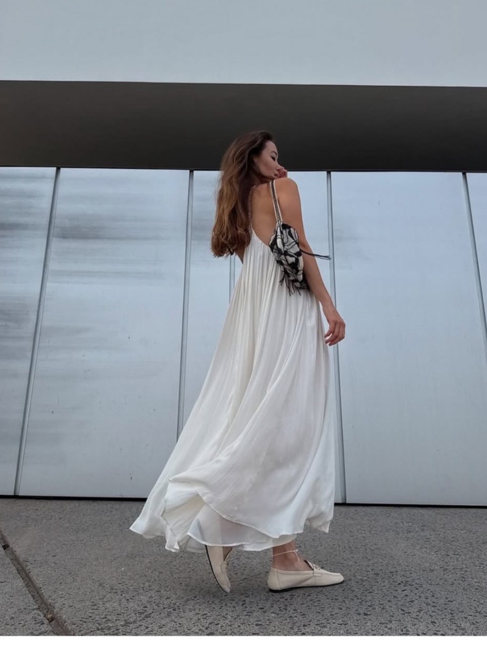 Zara White Backless Flowing Maxi Dress